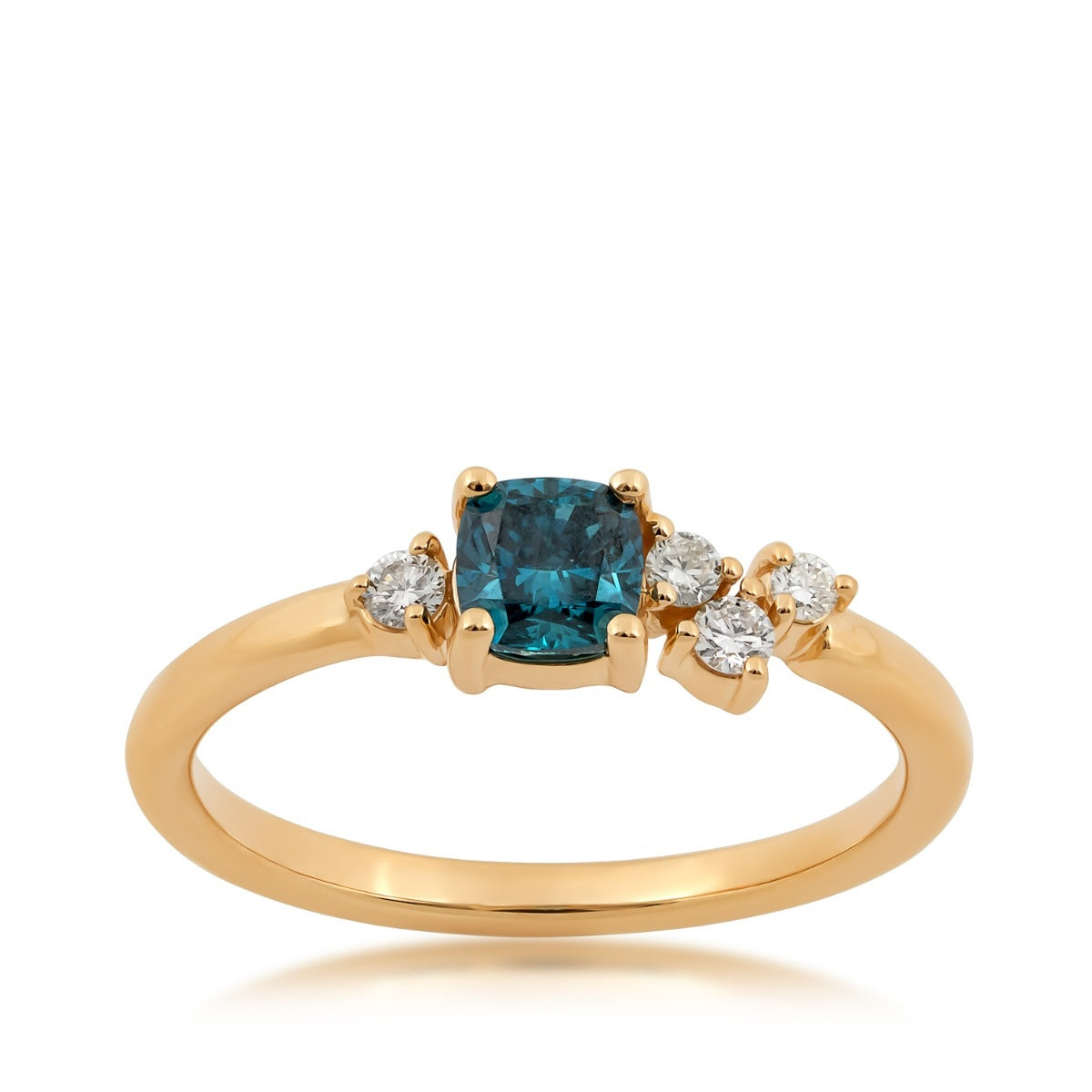 1/2 ct. tw. Cushion Treated Blue Diamond Ring in 14K Yellow Gold