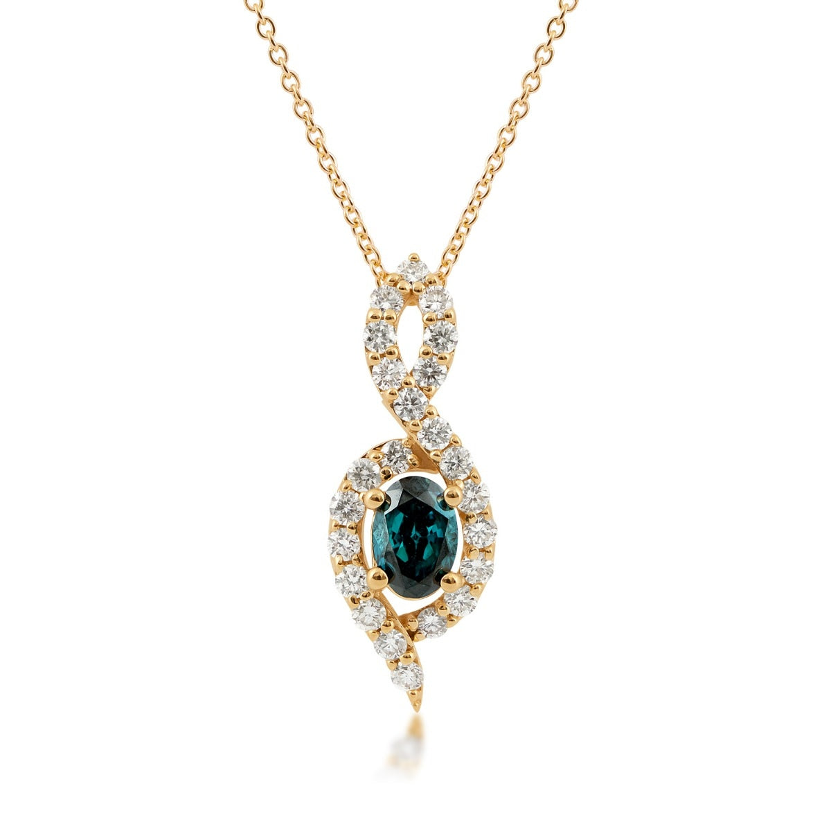 5/8 ct. tw. Oval Treated Blue Diamond Twist Pendant in 14K Yellow Gold