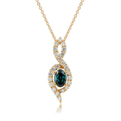 5/8 ct. tw. Oval Treated Blue Diamond Twist Pendant in 14K Yellow Gold