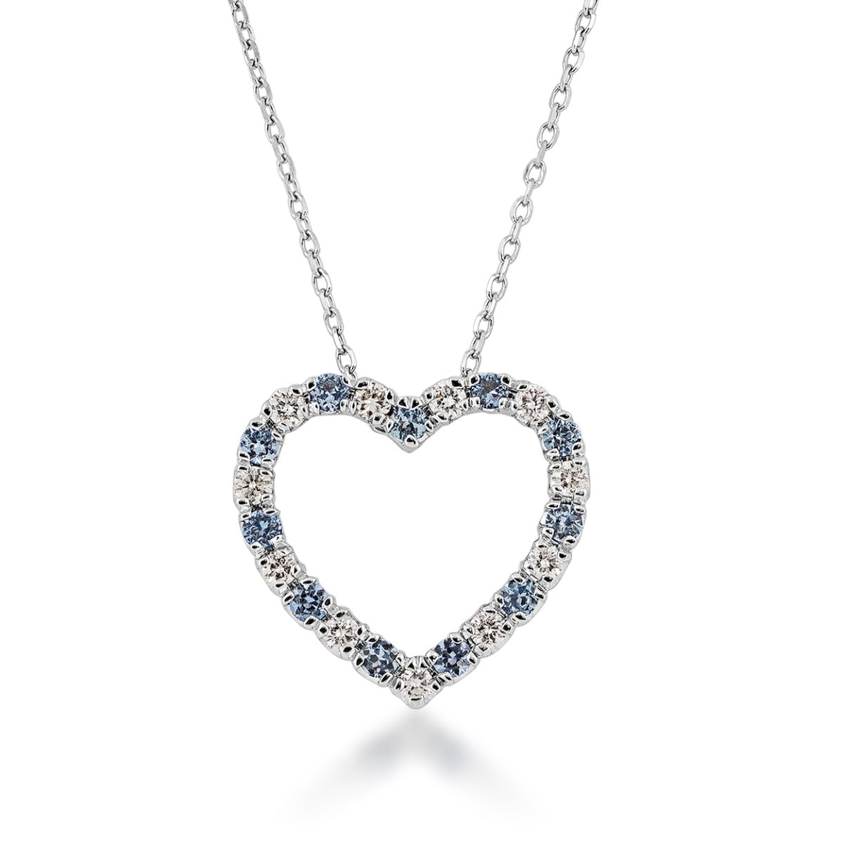 Yogo Sapphire & 1/4 ct. tw. Diamond Heart Pendant in 14K White Gold