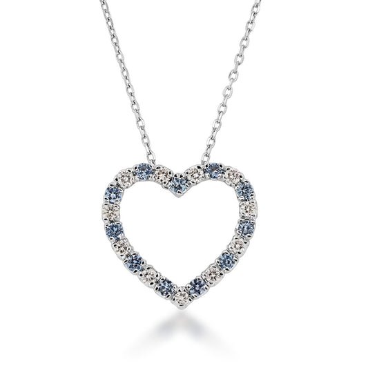 Yogo Sapphire & 1/4 ct. tw. Diamond Heart Pendant in 14K White Gold
