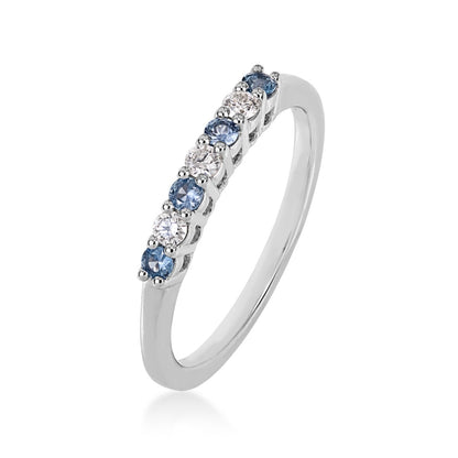 Yogo Sapphire & 1/8 ct. tw. Diamond 7-Stone Band in 14K White Gold front view