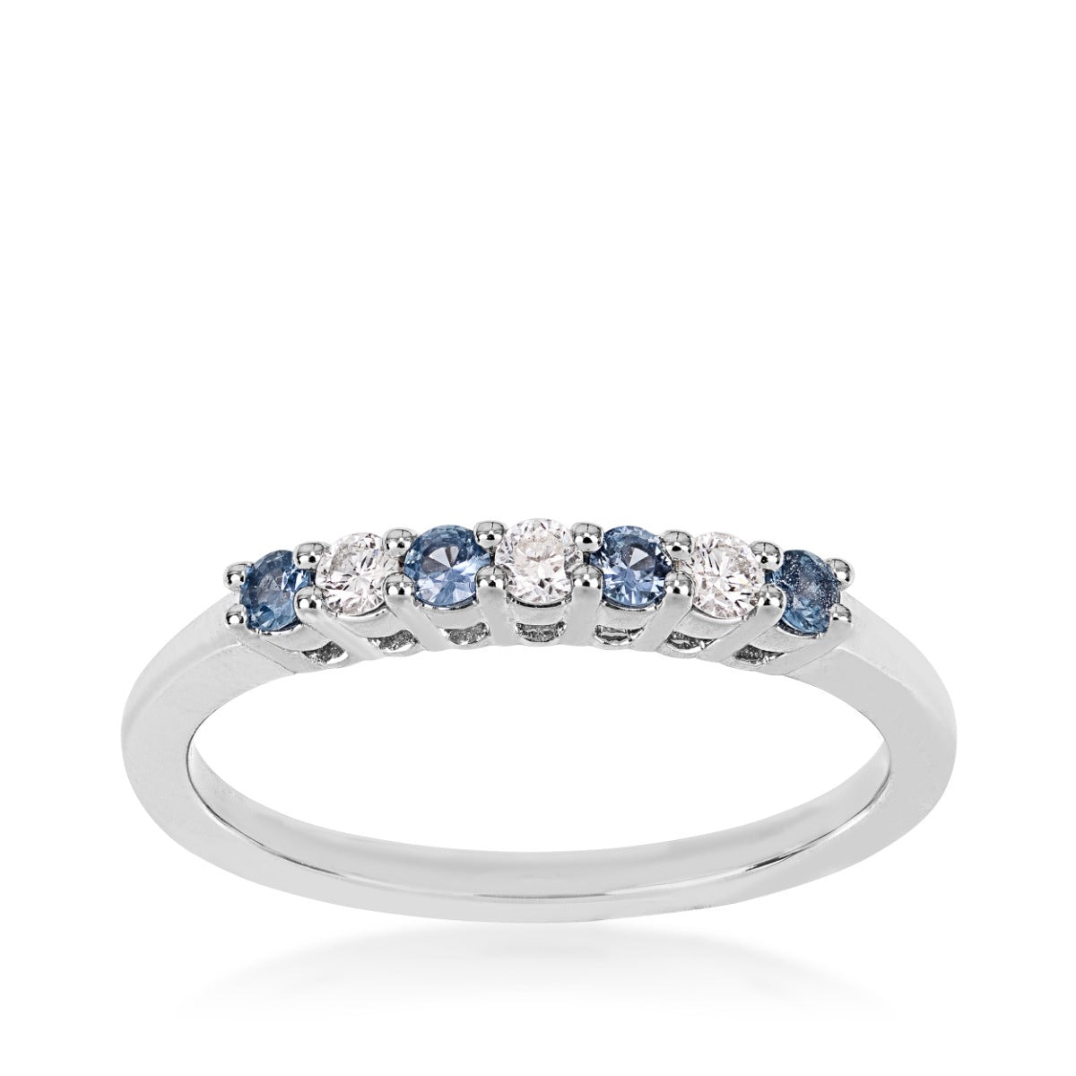 Yogo Sapphire & 1/8 ct. tw. Diamond 7-Stone Band in 14K White Gold