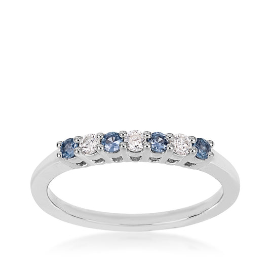 Yogo Sapphire & 1/8 ct. tw. Diamond 7-Stone Band in 14K White Gold