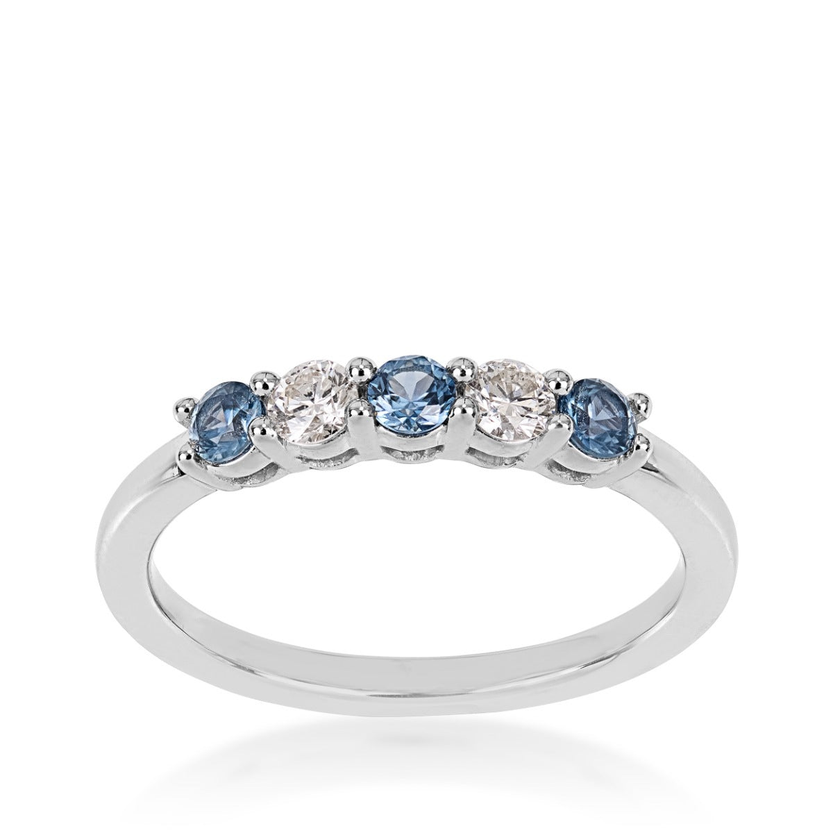 Yogo Sapphire & 1/5 ct. tw. Diamond 5-Stone Band in 14K White Gold