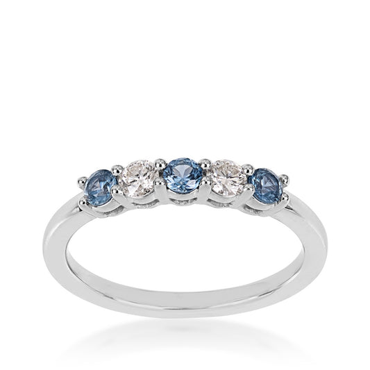 Yogo Sapphire & 1/5 ct. tw. Diamond 5-Stone Band in 14K White Gold