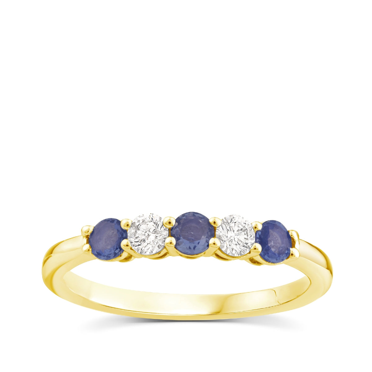 Yogo Sapphire & 1/5 ct. tw. Diamond 5-Stone Ring in 14K Yellow Gold