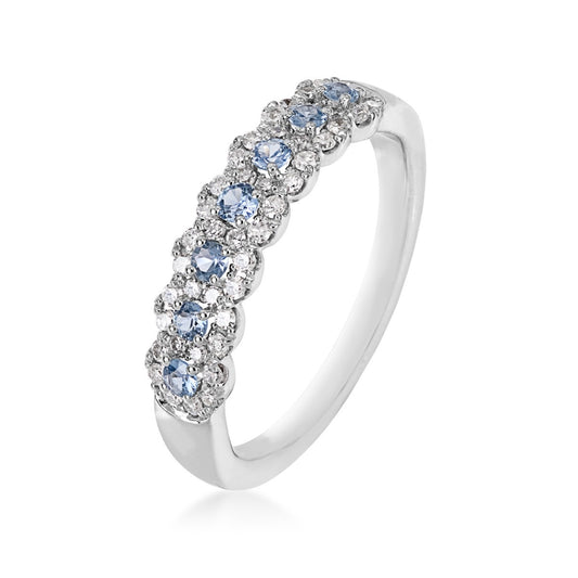 Yogo Sapphire & 1/3 ct. tw. Diamond Halo Band in 14K White Gold front view