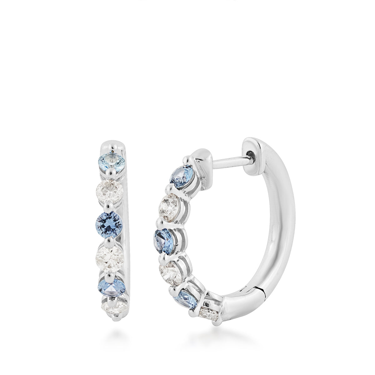 Yogo Sapphire & 1/2 ct. tw. Diamond Prong Set Hoop Earrings in 14K White Gold