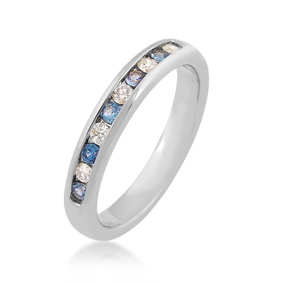 Yogo Sapphire & 1/5 ct. tw. Diamond Channel Set Ring in 14K White Gold front view
