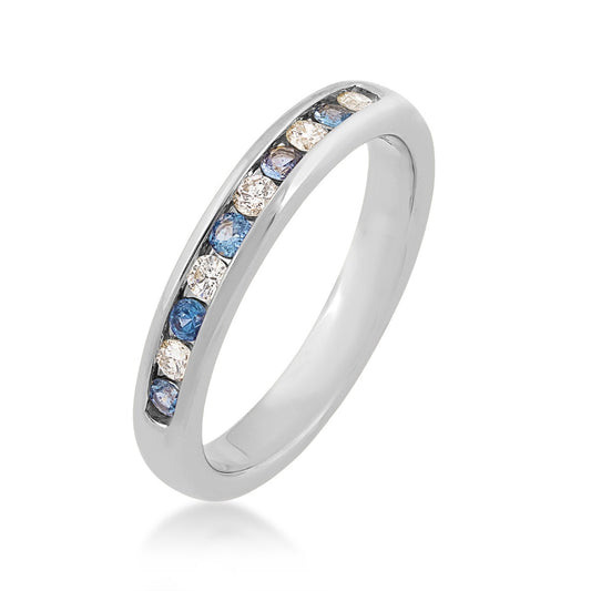 Yogo Sapphire & 1/5 ct. tw. Diamond Channel Set Ring in 14K White Gold front view