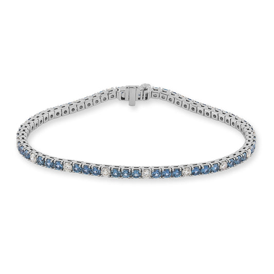 Yogo Sapphire & 1-1/4 ct. tw. Diamond 7.25-inch Tennis Bracelet in 14K White Gold