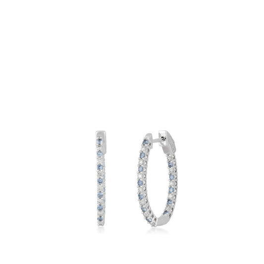 Yogo Sapphire & 1/2 ct. tw. Diamond Inside Out Hoop Earrings in 14K White Gold