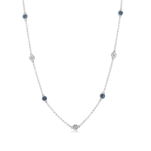 Yogo Sapphire & 1/2 ct. tw. Diamond Bezel Set Station Necklace in 14K White Gold