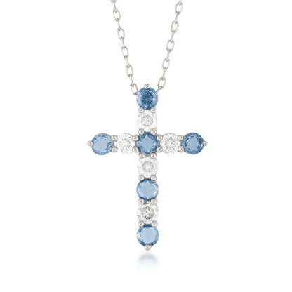 Yogo Sapphire & 1/2 ct. tw. Diamond Cross Pendant in 14K White Gold