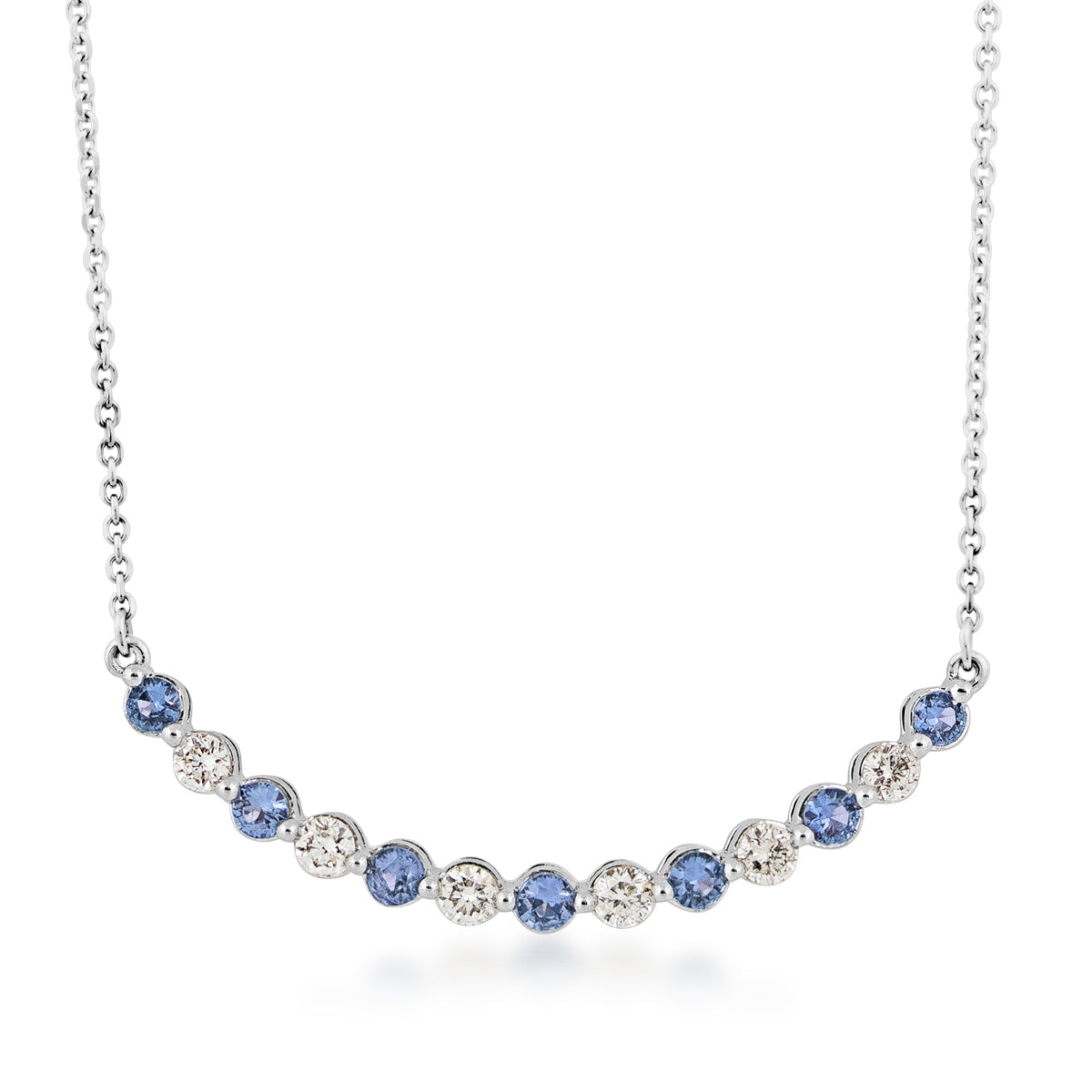 Yogo Sapphire & 1/2 ct. tw. Diamond Curved Bar Necklace in 14K White Gold
