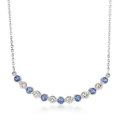 Yogo Sapphire & 1/2 ct. tw. Diamond Curved Bar Necklace in 14K White Gold