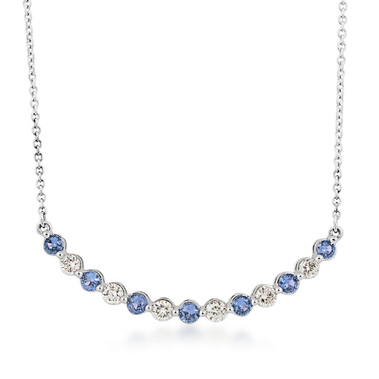 Yogo Sapphire & 1/2 ct. tw. Diamond Curved Bar Necklace in 14K White Gold