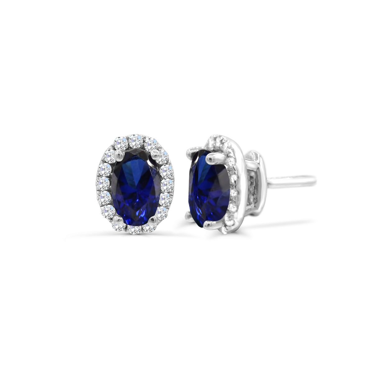 Oval Sapphire & 1/10 ct. tw. Diamond Halo Earrings in 14K White Gold
