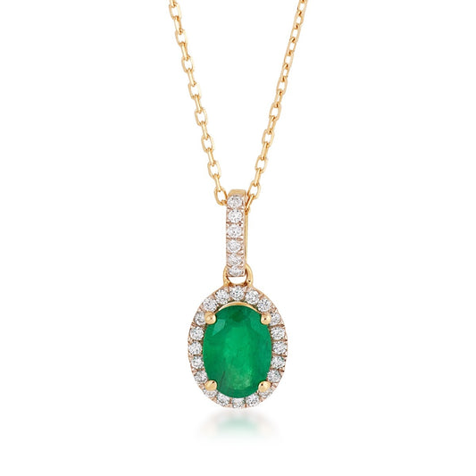Oval Emerald & 1/8 ct. tw. Diamond Halo Pendant in 14K Yellow Gold