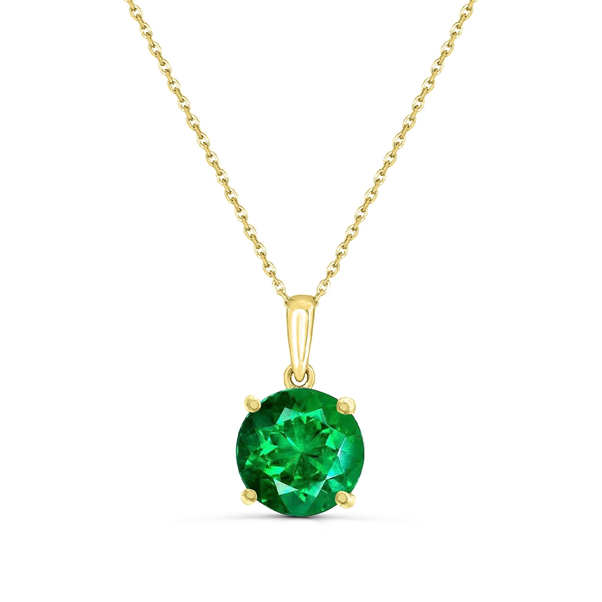 5mm Round Emerald Solitaire Pendant in 14K Yellow Gold