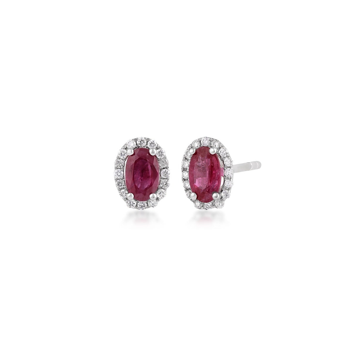Oval Ruby & 1/10 ct. tw. Diamond Halo Earrings in 14K White Gold