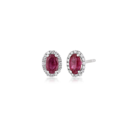 Oval Ruby & 1/10 ct. tw. Diamond Halo Earrings in 14K White Gold