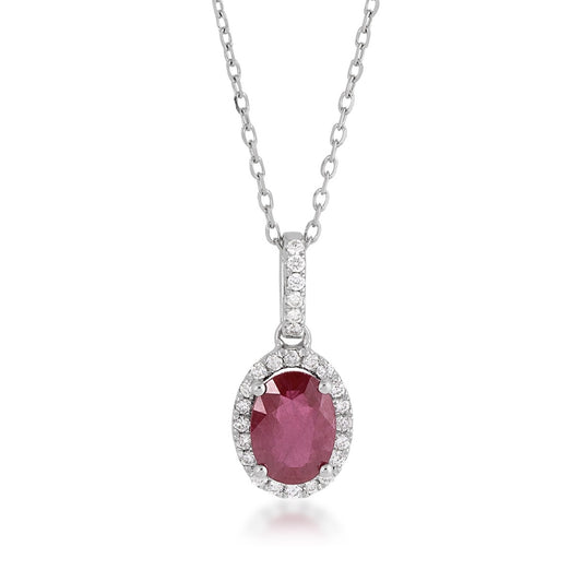 Oval Ruby & 1/8 ct. tw. Diamond Halo Pendant in 14K White Gold