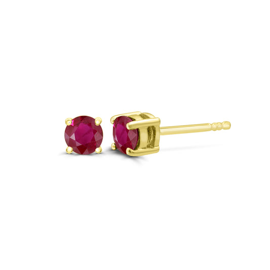 4mm Round Ruby Solitaire Earrings in 14K Yellow Gold