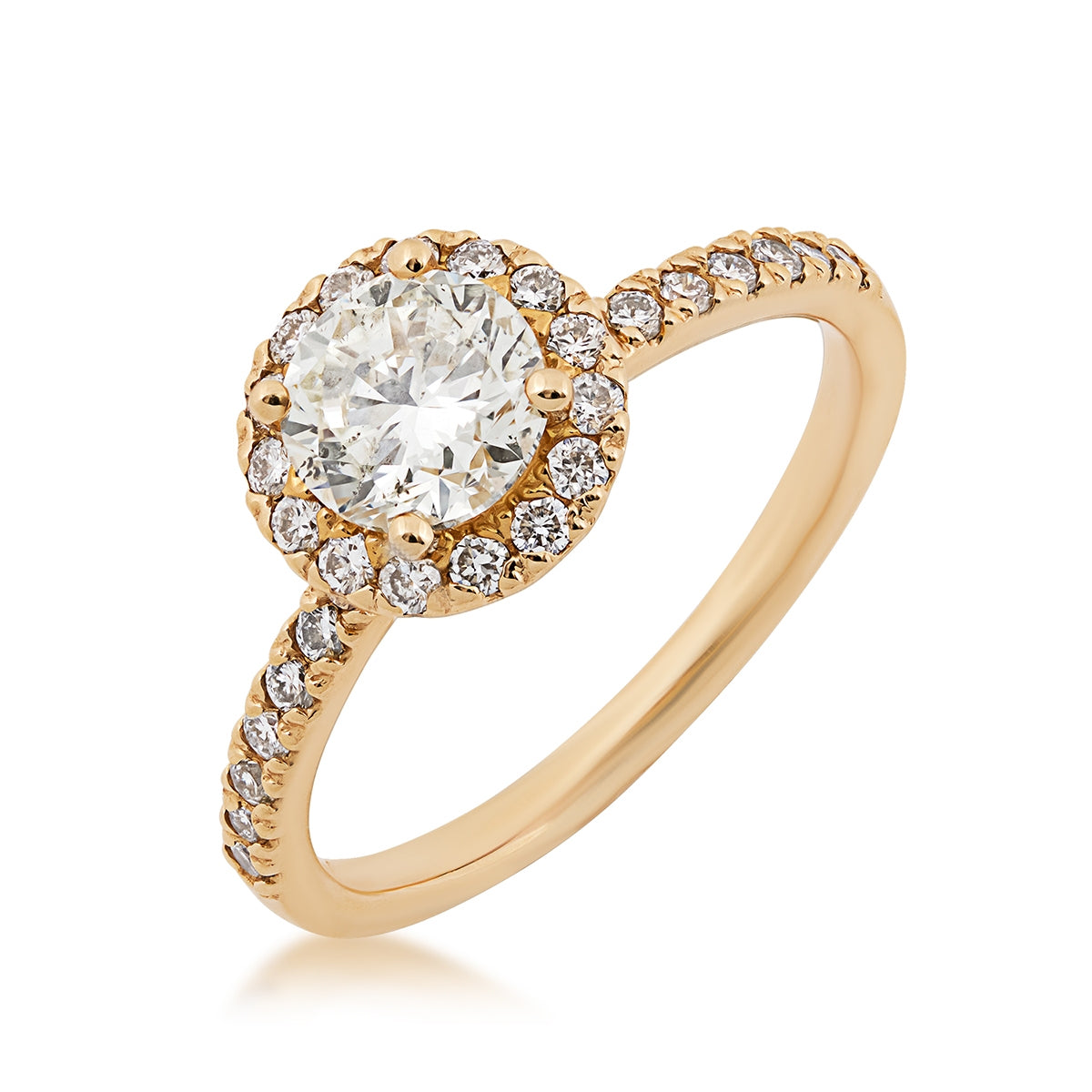 Natural 1-1/3 ct. tw. Round Brilliant Diamond Halo Engagement Ring in 14K Yellow Gold front view