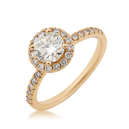 Natural 1-1/3 ct. tw. Round Brilliant Diamond Halo Engagement Ring in 14K Yellow Gold front view