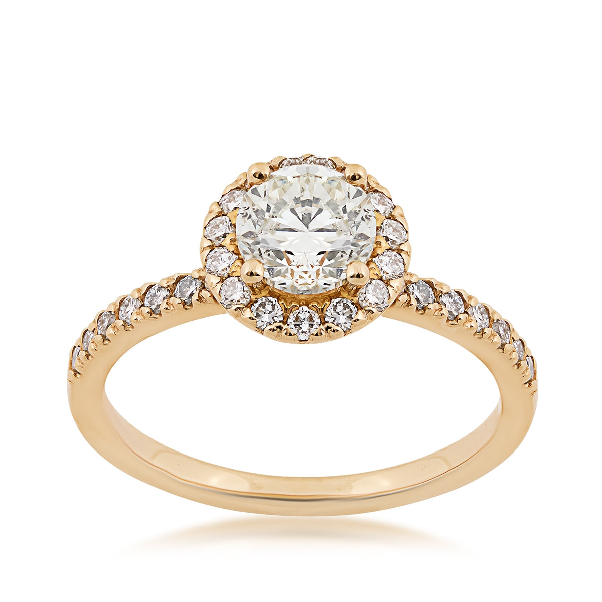 Natural 1-1/3 ct. tw. Round Brilliant Diamond Halo Engagement Ring in 14K Yellow Gold