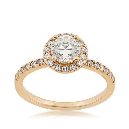 Natural 1-1/3 ct. tw. Round Brilliant Diamond Halo Engagement Ring in 14K Yellow Gold