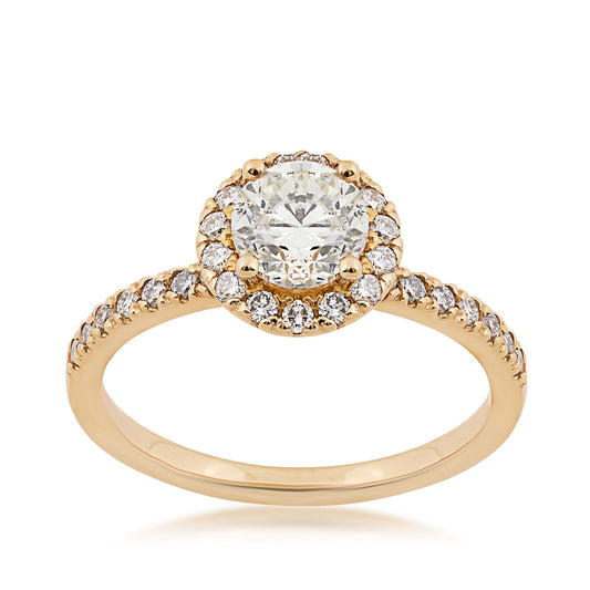 Natural 1-1/3 ct. tw. Round Brilliant Diamond Halo Engagement Ring in 14K Yellow Gold