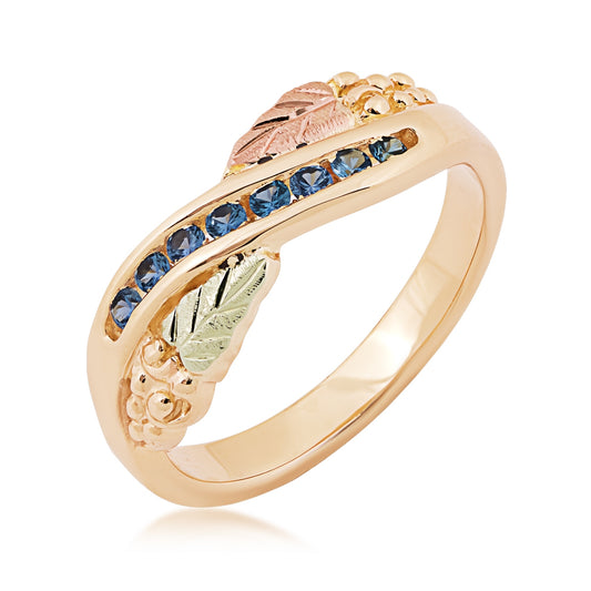 Black Hills Gold Round Yogo Sapphire Channel Set Grape Cluster Ring in 10K Yellow Gold front view
