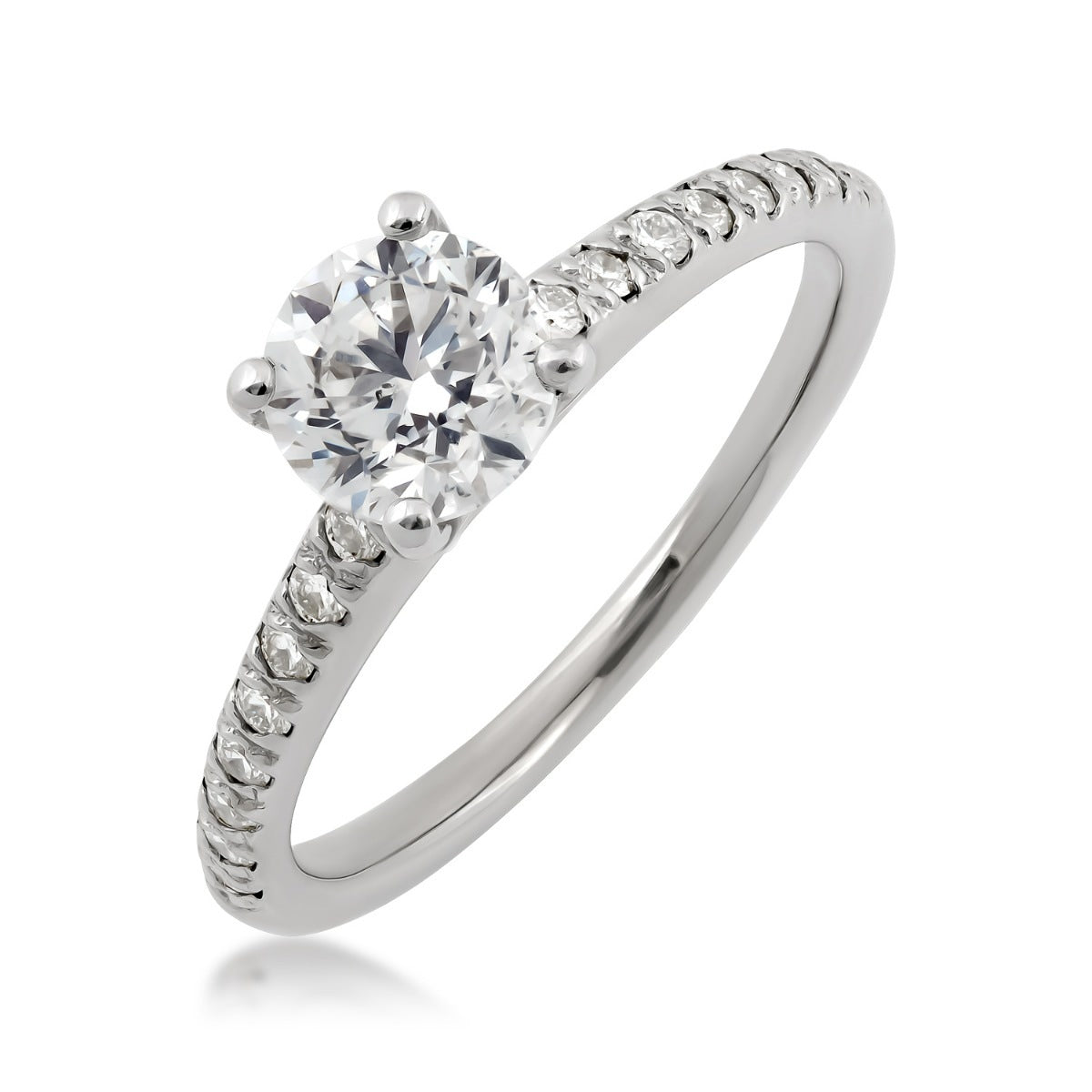 Natural 1-1/6 ct. tw. Round Brilliant Diamond Engagement Ring in 14K White Gold front view