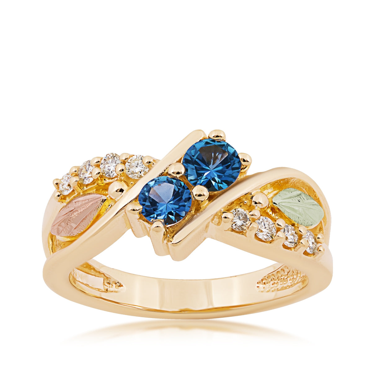 Black Hills Gold Round 2-Stone Yogo Sapphire & 1/6 ct. tw. Diamond Ring in 10K Yellow Gold