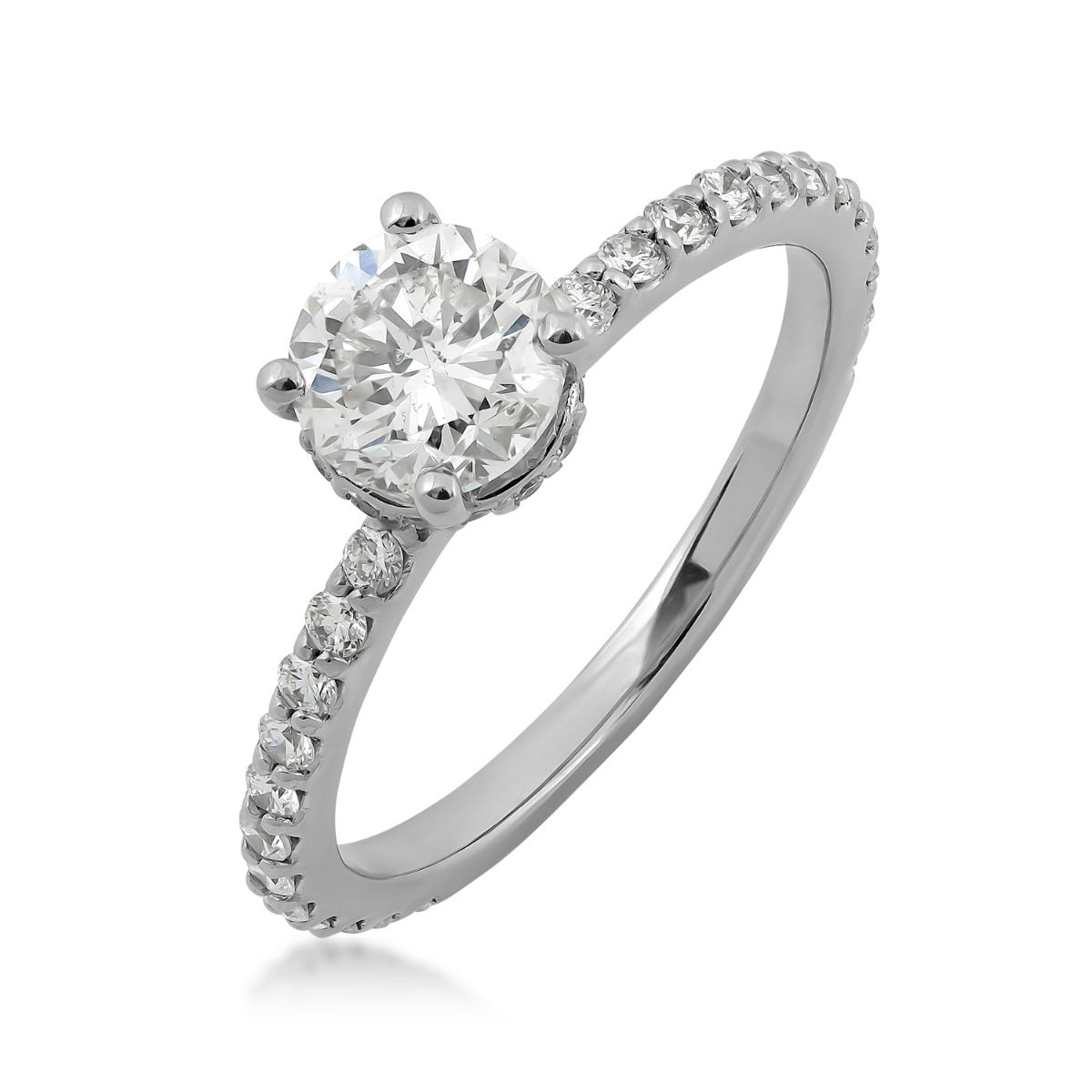 Natural 1-3/8 ct. tw. Round Brilliant Diamond Hidden Halo Engagement Ring in 18K White Gold front view