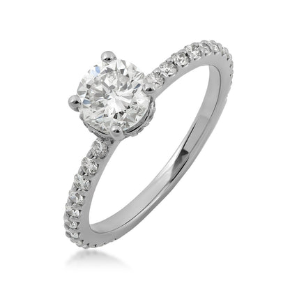 Natural 1-3/8 ct. tw. Round Brilliant Diamond Hidden Halo Engagement Ring in 18K White Gold front view