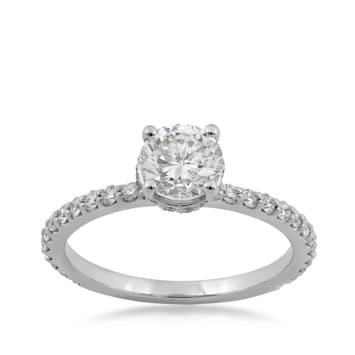 Natural 1-3/8 ct. tw. Round Brilliant Diamond Hidden Halo Engagement Ring in 18K White Gold