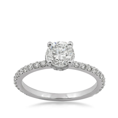 Natural 1-3/8 ct. tw. Round Brilliant Diamond Hidden Halo Engagement Ring in 18K White Gold