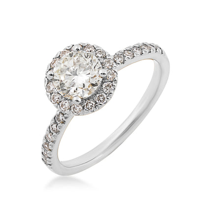 Natural 1-1/3 ct. tw. Round Brilliant Diamond Halo Engagement Ring in 14K White Gold front view