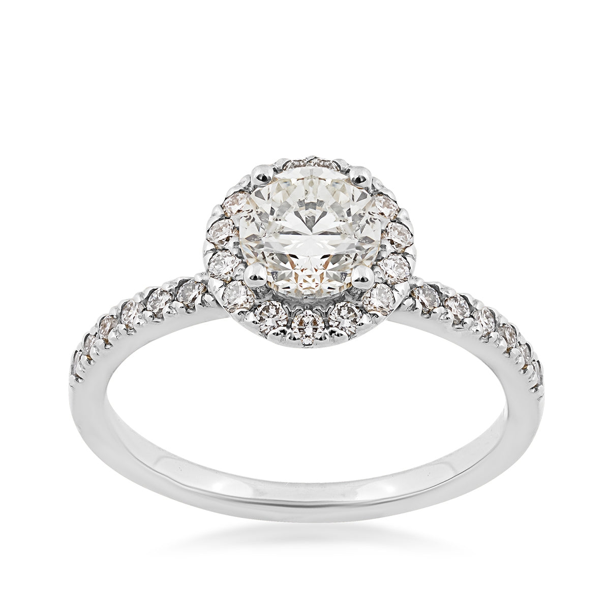 Natural 1-1/3 ct. tw. Round Brilliant Diamond Halo Engagement Ring in 14K White Gold