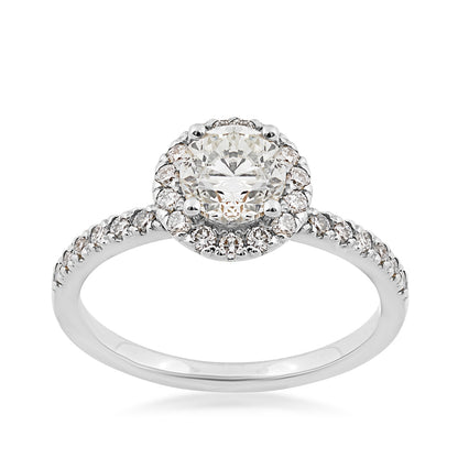 Natural 1-1/3 ct. tw. Round Brilliant Diamond Halo Engagement Ring in 14K White Gold