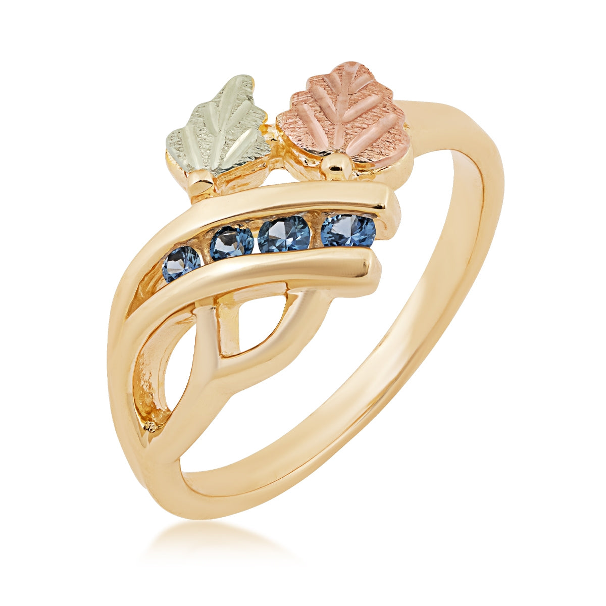Black Hills Gold Round Yogo Sapphire Channel Set Vine Ring in 10K Yellow Gold front view