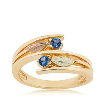 Black Hills Gold Round 2-Stone Yogo Sapphire & Leaf Bypass Ring in 10K Yellow Gold