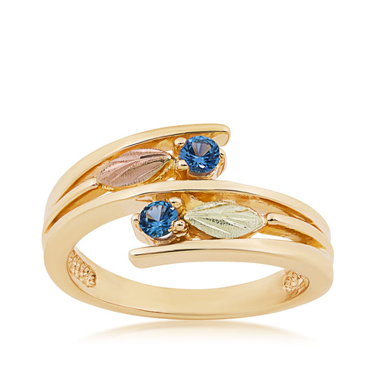 Black Hills Gold Round 2-Stone Yogo Sapphire & Leaf Bypass Ring in 10K Yellow Gold