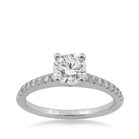 Natural 1-1/5 ct. tw. Round Brilliant Diamond Engagement Ring in 14K White Gold