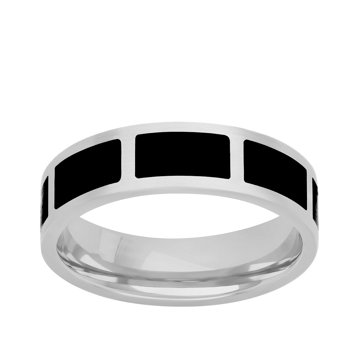Men's Segmented Black Ceramic Inlay Wedding Ring in 14K White Gold