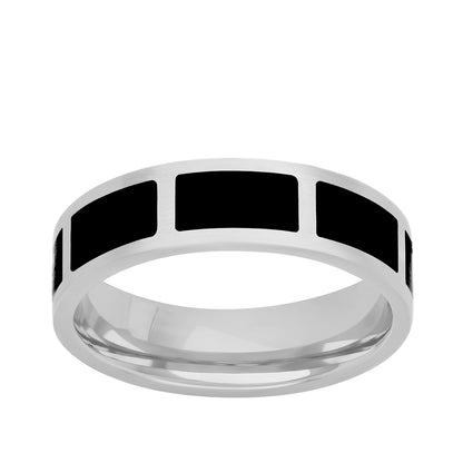 Men's Segmented Black Ceramic Inlay Wedding Ring in 14K White Gold